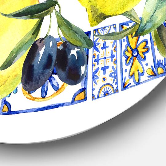 Designart - Lemon Ornament On Blue Geometrical Pattern II